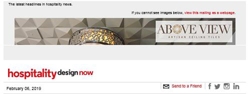 Hospitality Design, NOW e-Newsletter Ad, February 6, 2019